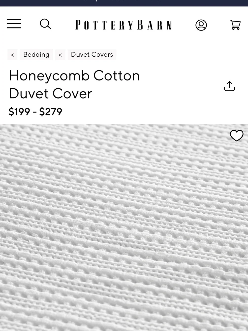 Pottery Barn White King Honeycomb Cotton Duvet Cover